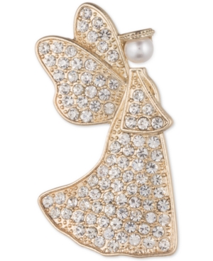 image of Anne Klein Gold-Tone Pave & Imitation Pearl Angel Pin
