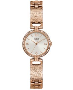 image of Guess Women-s Logo-Textured Rose Gold-Tone Stainless Steel Bracelet Watch 27mm
