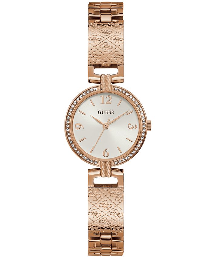 GUESS Women's Logo-Textured Rose Gold-Tone Stainless Steel Bracelet Watch 27mm & - Macy's