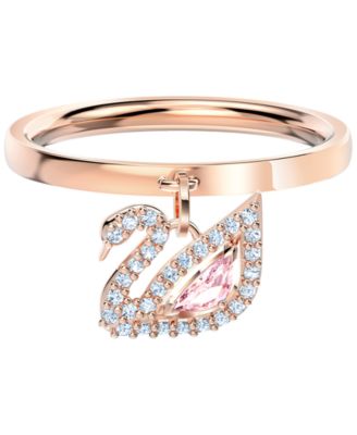 Swarovski - Rose Gold-Tone Pav&eacute; & Pink Crystal Swan Charm Ring