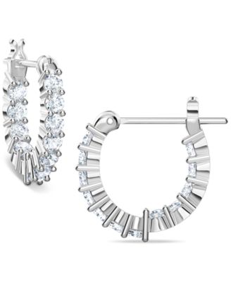 Silver-Tone Extra-Small Crystal Hoop Earrings, 0.50"