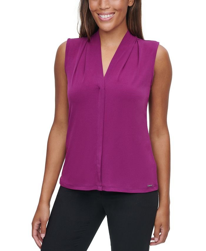 Calvin Klein Pleated V Neck Top Macy s