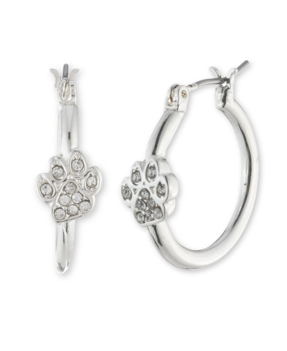Pave Paw Hoop Earring - Silver-tone