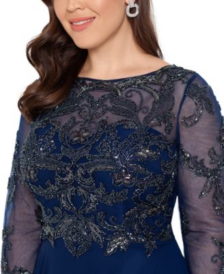 xscape plus size embellished illusion gown