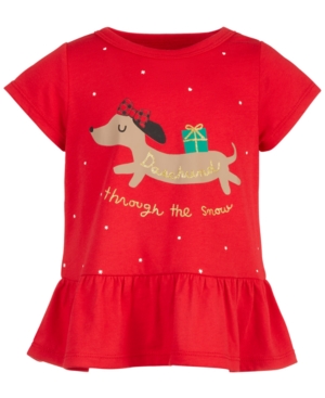 image of First Impressions Baby Girls Holiday Dachshund Peplum T-Shirt, Created for Macy-s
