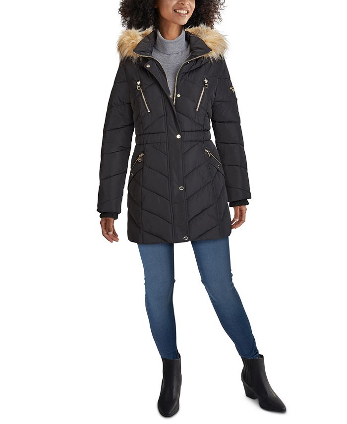 GUESS Faux-Fur Trim Hooded Puffer Coat, Created for Macy's - Macy's