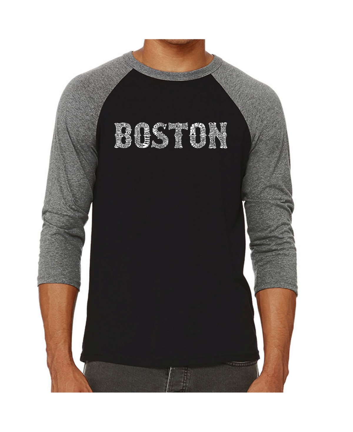 La Pop Art Boston Neighborhoods Men's Raglan Word Art T-shirt