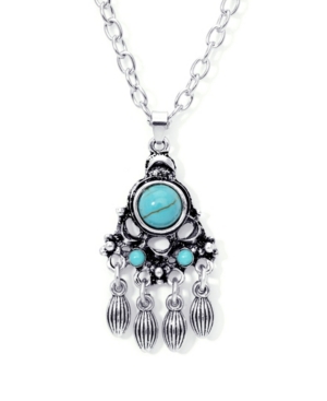 image of Macy-s Simulated Turquoise Fine Silver Plated Round Chandelier Pendant Necklace