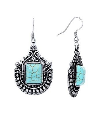 Macy's Simulated Turquoise Silver Plated Crest Wire Earrings - Macy's