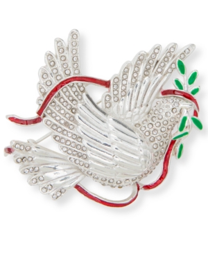 image of Holiday Lane Silver-Tone Crystal Dove Pin, Created for Macy-s