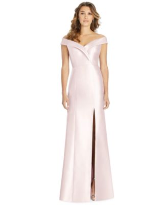 alfred sung off the shoulder dress Draped Wrap Off-the-Shoulder Abstract Floral Jacquard Column Maxi Dress in Peridot Blush (Floral)