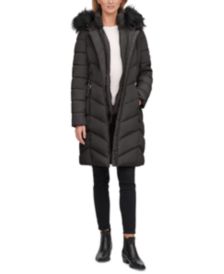 Petite Belted Faux-Fur-Trim Hooded Puffer Coat, Created for Macy's