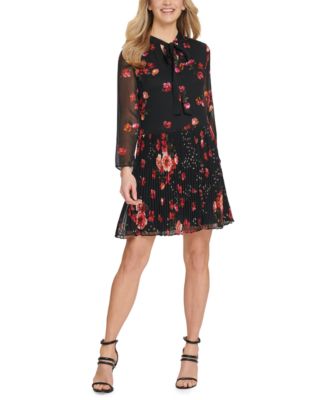 DKNY Floral Pleated Flounce Dress & Reviews - Dresses - Women - Macy's