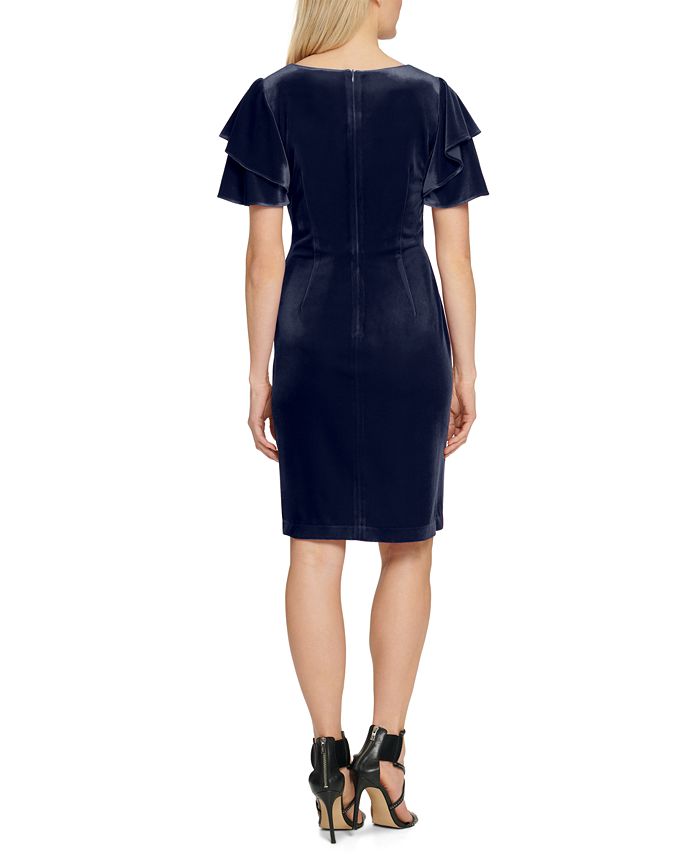 dkny blue velvet dress Dkny Women's Cap Sleeve Ruched Velvet Midi Dress - Indigo