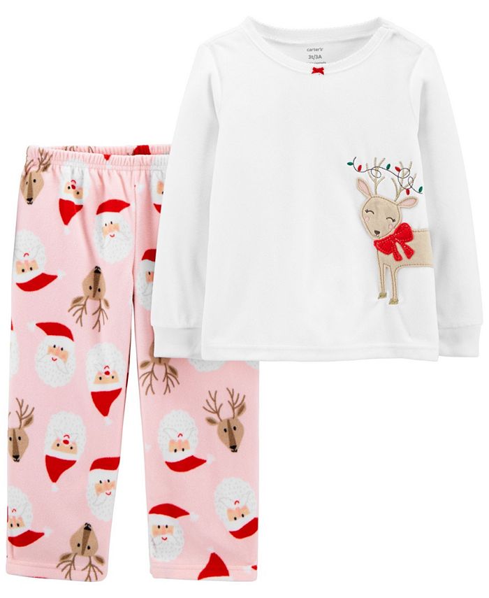 Carter s Baby Girl 2 Piece Christmas Reindeer Fleece PJs Macy s