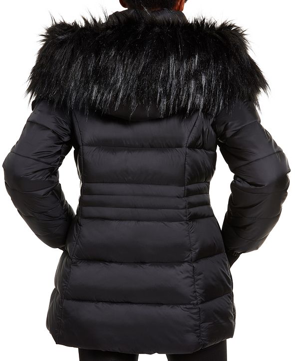 Madden Girl Juniors' Faux-Fur Trim Hooded Shine Puffer Coat & Reviews ...