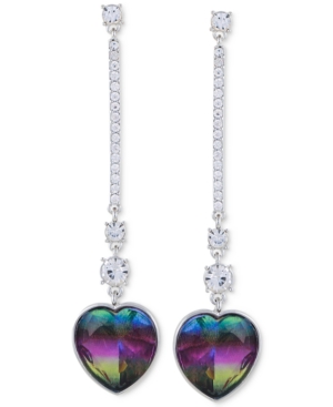 image of Guess Crystal & Stone Heart Linear Drop Earrings