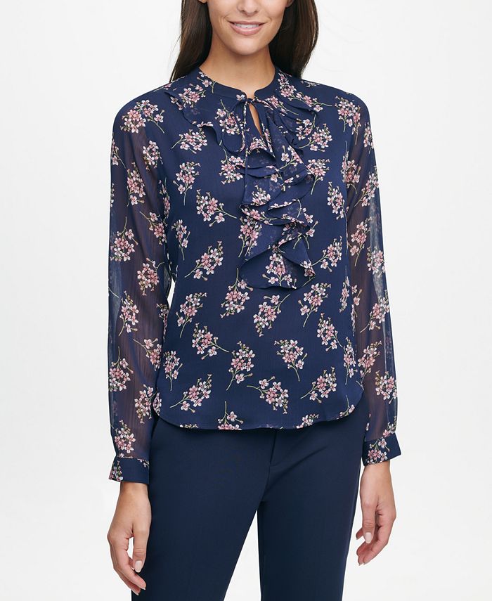 Tommy Hilfiger Ruffle-Front Printed Blouse & Reviews - Tops - Women ...