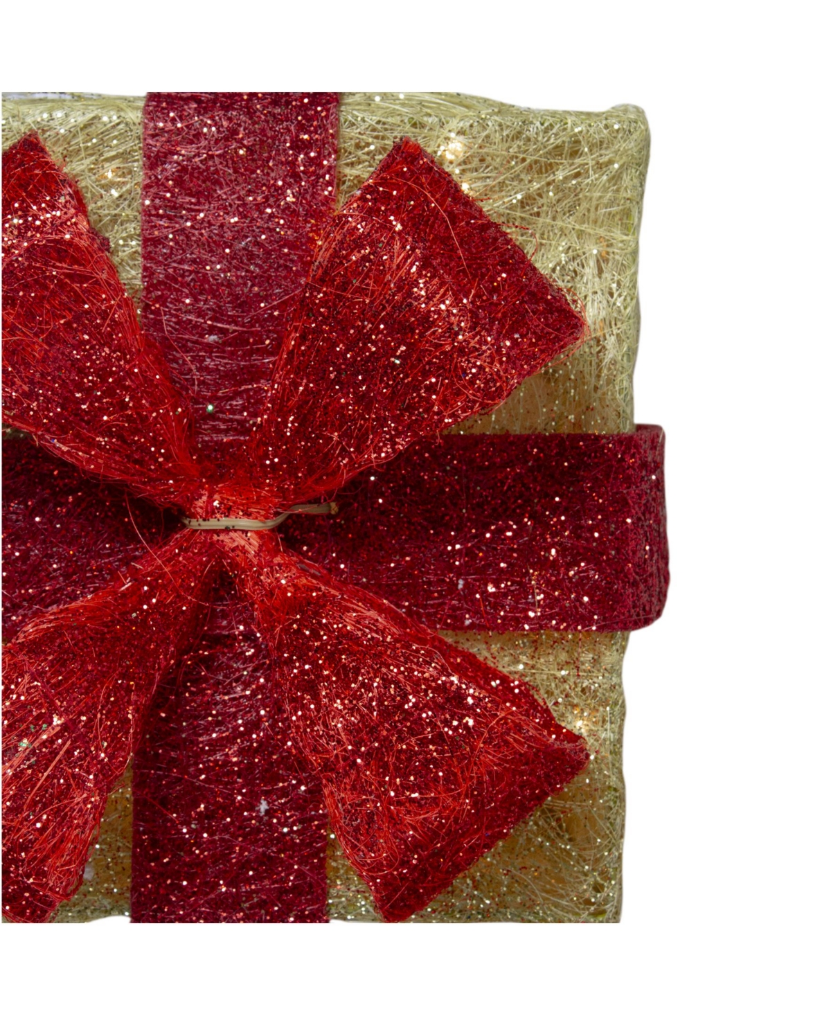 Northlight Lighted TallTone Sisal Gi Boxes with Red Bows Christmas Outdoor Decor - Gold