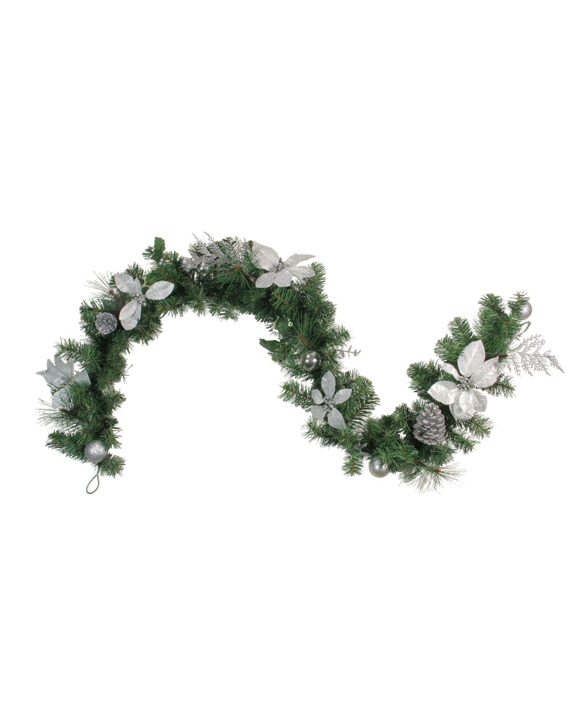 Poinsettia and Pine Cone Artificial Christmas Garland-Unlit - Silver