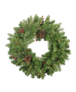 Northlight Pre-lit Noble Fir With Berries And Pine Cones Artificial Christmas Wreath-clear Lights In Green