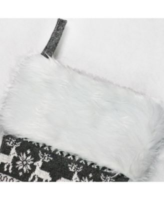 Reindeer and Snowflake Knit Christmas Stocking with Faux Fur Cuff