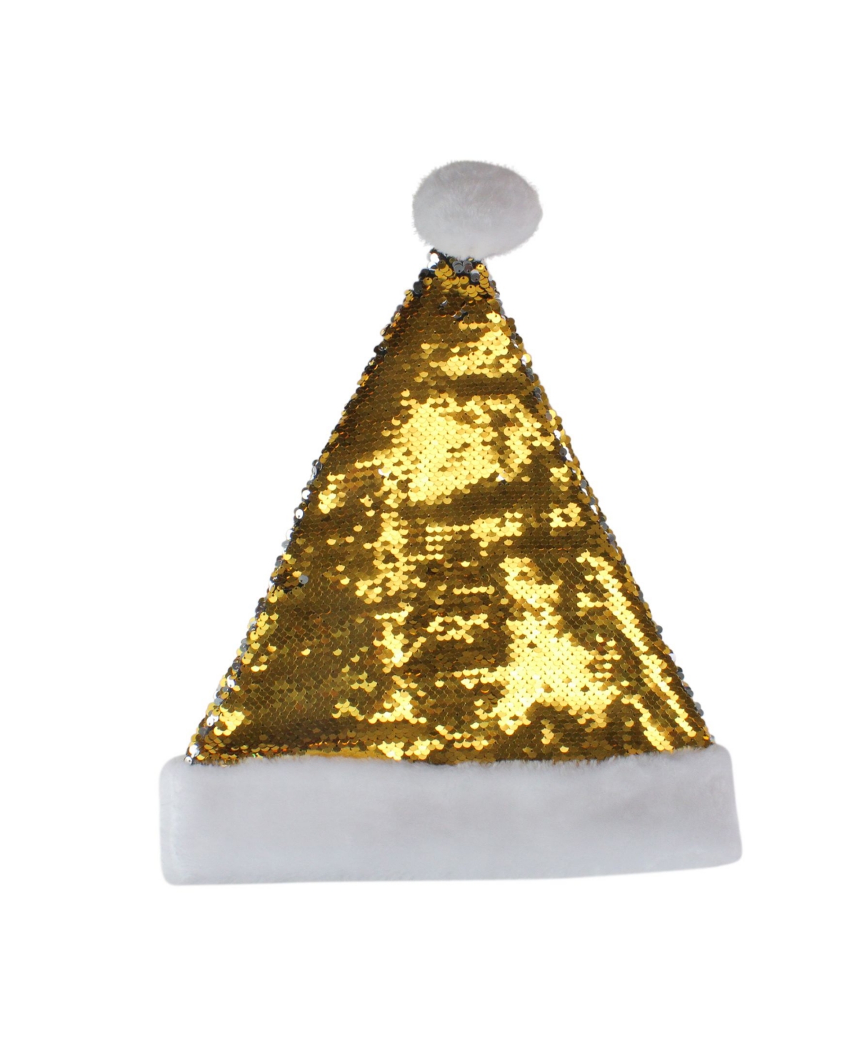 Reversible Sequined Christmas Santa Hat with Faux Fur Cuff - Gold