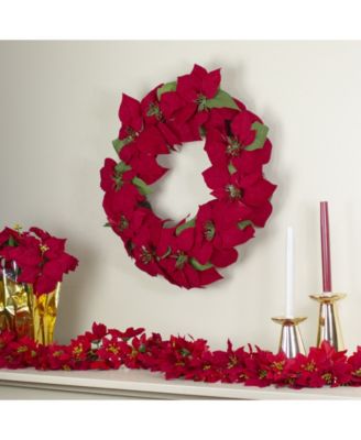 Unlit Artificial Poinsettia Flower Christmas Wreath