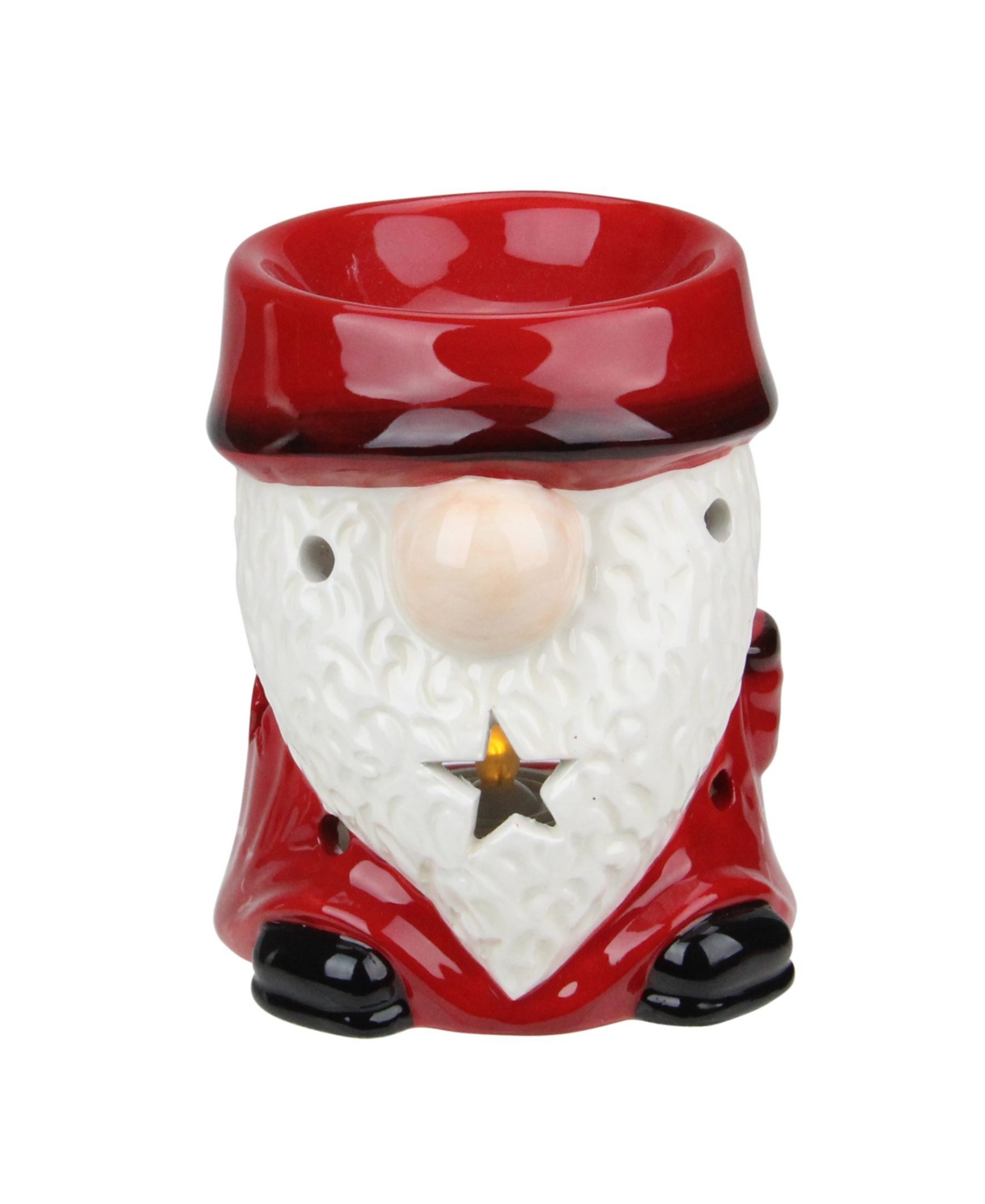 Ceramic Christmas Star Gnome Tealight Candle Holder - Red