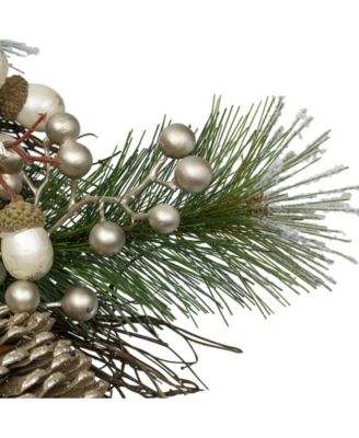 Unlit Acorn and Pine Cone Flocked Pine Needle Artificial Christmas Wreath