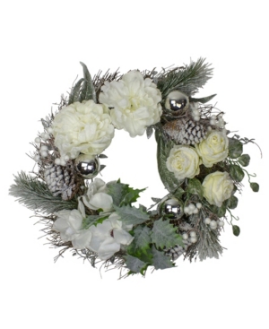 Northlight Unlit Floral Flocked Pine Artificial Grapevine Christmas Wreath In White