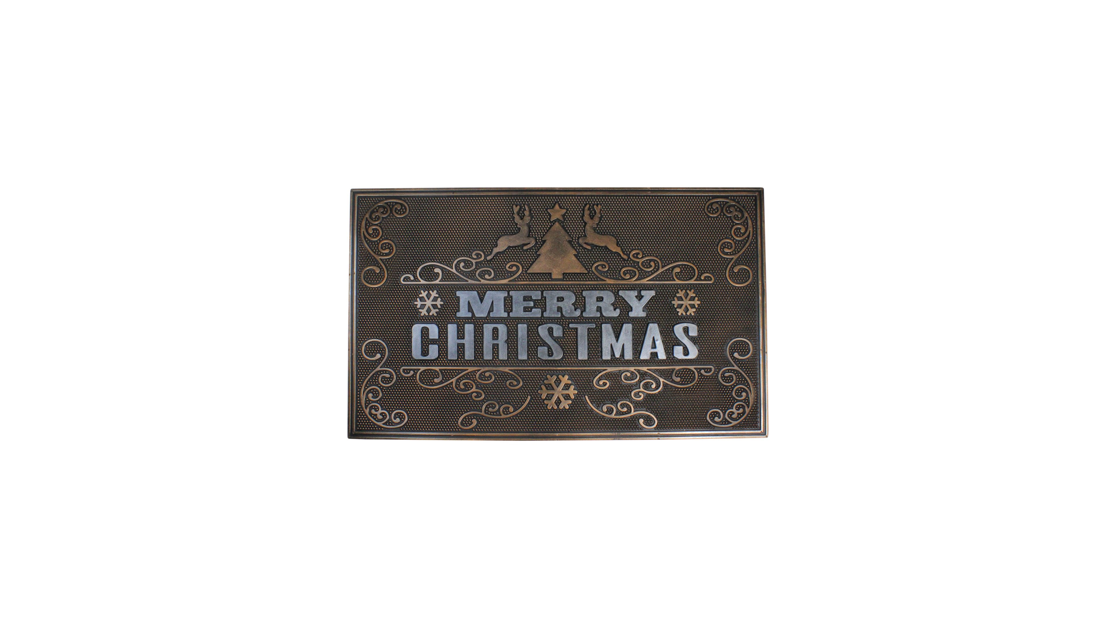 Northlight Copper and "Merry Christmas" with Reindeer Christmas Doormat