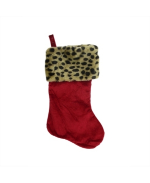 Northlight Velveteen Leopard Cuffed Christmas Stocking In Red