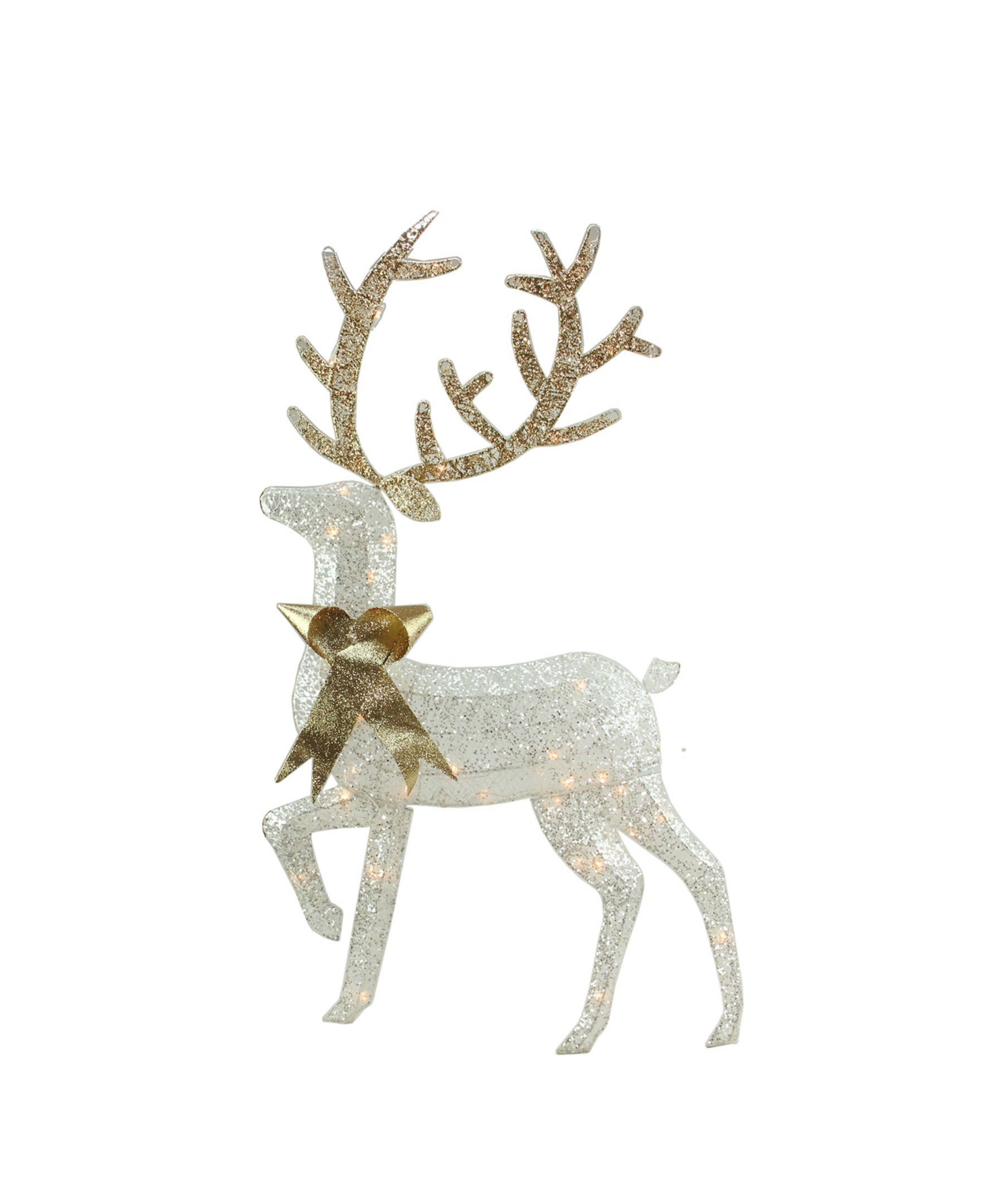 Lighted Glitter Reindeer Christmas Yard Art Decoration - Silver