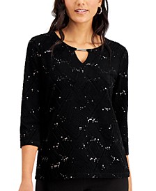 Petite Sequined Jacquard Top, Created for Macy's