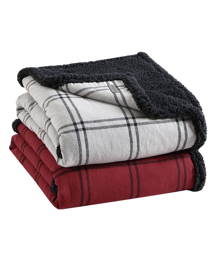 Eddie Bauer Kettle Falls Plaid Cotton Yarn Dye Flannel Reversible Throw Blanket, 60 " X 50