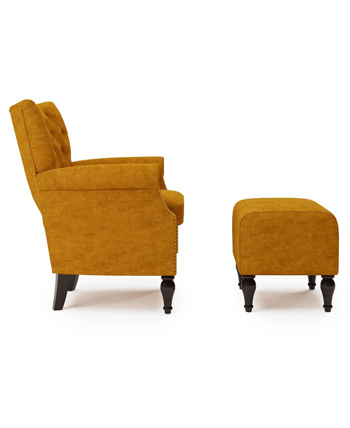 Handy Living Minstrale Button Tufted Rolled Arm Chair and Ottoman Set