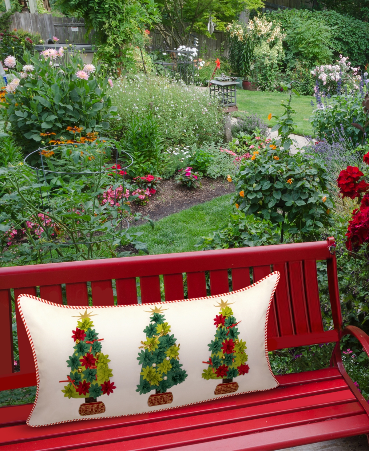 Edie@Home Indoor Outdoor Holiday Potted Christmas Trees Decorative Pillow, 25