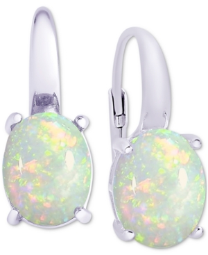 image of Simulated Opal Oval Drop Earrings in Sterling Silver