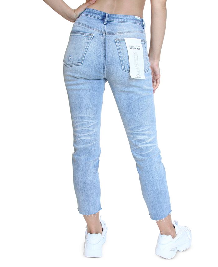 Almost Famous Juniors' High-Rise Raw-Hem Mom Jeans & Reviews - Jeans ...