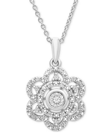 Macy's - 2-Pc. Diamond Scallop Pendant Necklace & Matching Stud Earrings in Sterling Silver