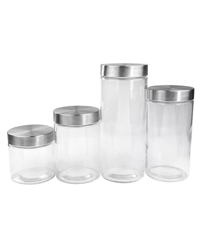 Home Basics Glass 4Pc. Canister Set with Stainless Steel Lids Macy's