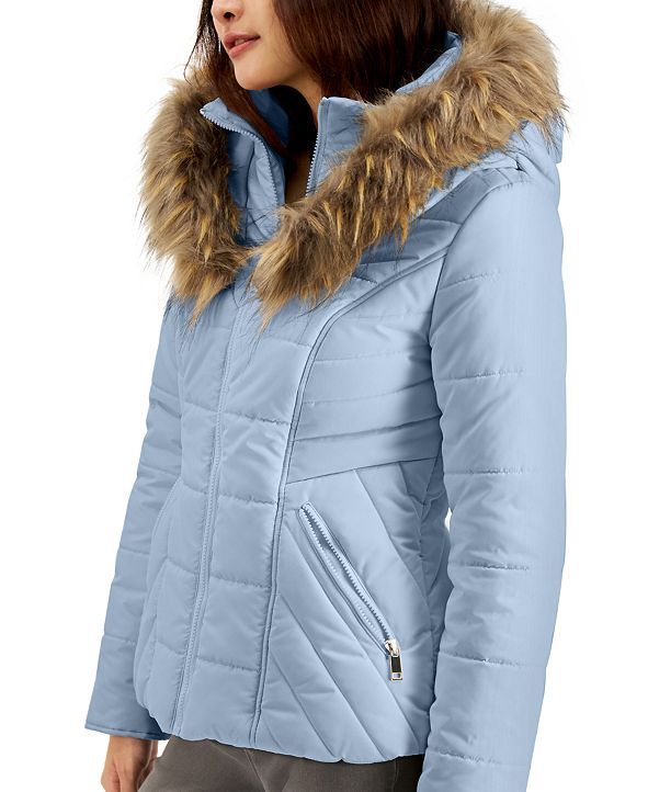 Maralyn Me Juniors Hooded Faux Fur Trim Puffer Coat Wine Size Medium main image 0