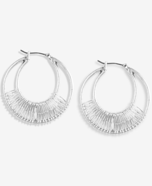 image of Lucky Brand Silver-Tone Medium Wire-Wrapped Double-Row Hoop Earrings, 1.5