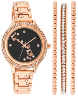 image of Inc Women-s Rose Gold-Tone Crystal-Accent Bracelet Watch 35mm & Bangle Bracelets Set, Created for Macy-s