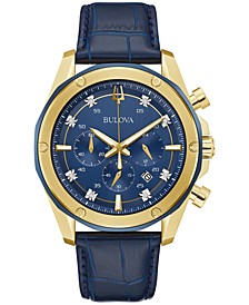 Men's Chronograph Diamond-Accent Blue Leather Strap Watch 43mm Gift Set