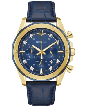 image of Bulova Men-s Chronograph Diamond-Accent Blue Leather Strap Watch 43mm Gift Set