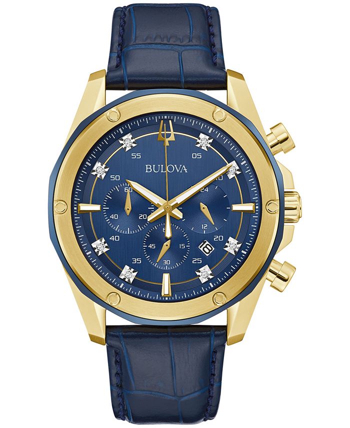 Bulova Men's Chronograph Diamond-Accent Blue Leather Strap Watch 43mm ...