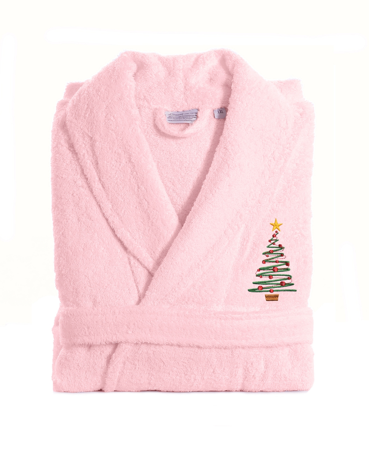 Christmas Tree Design Embroidered Terry Bathrobe - Gray