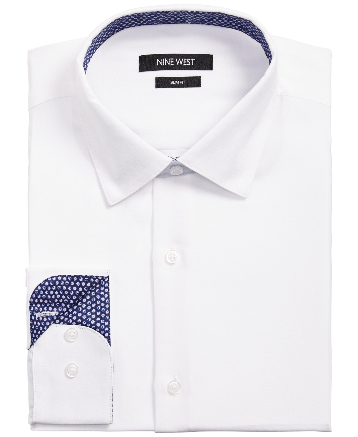 Men's Slim-Fit Performance Stretch Solid Dress Shirt - White/Navy